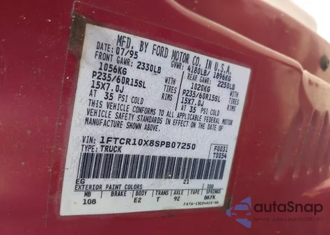 1995 Ford Ranger from USA, damaged, VIN 1FTCR10X8SPB07250